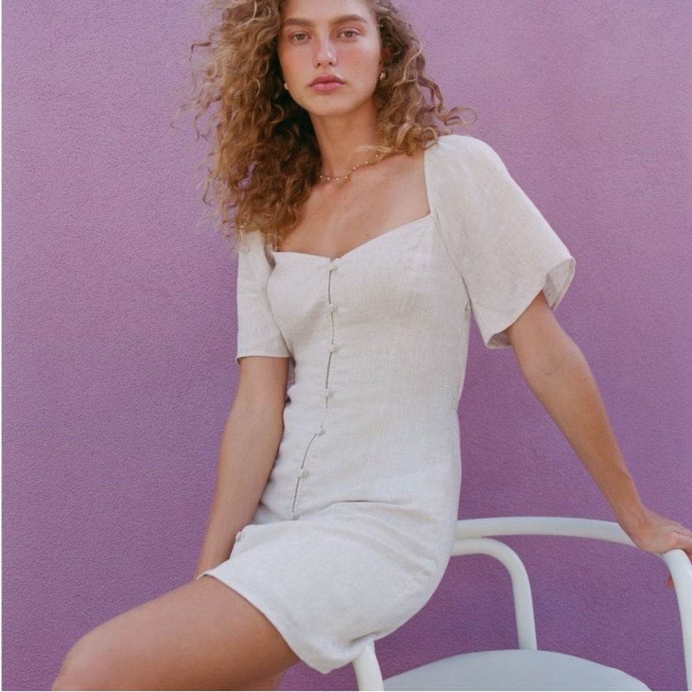 Abercrombie & Fitch Linen-Blend Button-Through Mini Dress LT - Picture 4 of 8